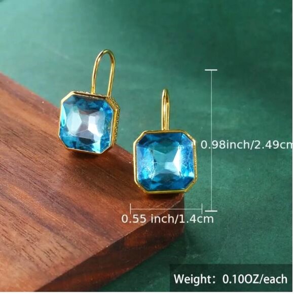 NEW Luxe 18K Gold Plated Topaz Blue Crystal Drop Earrings - Picture 6 of 6